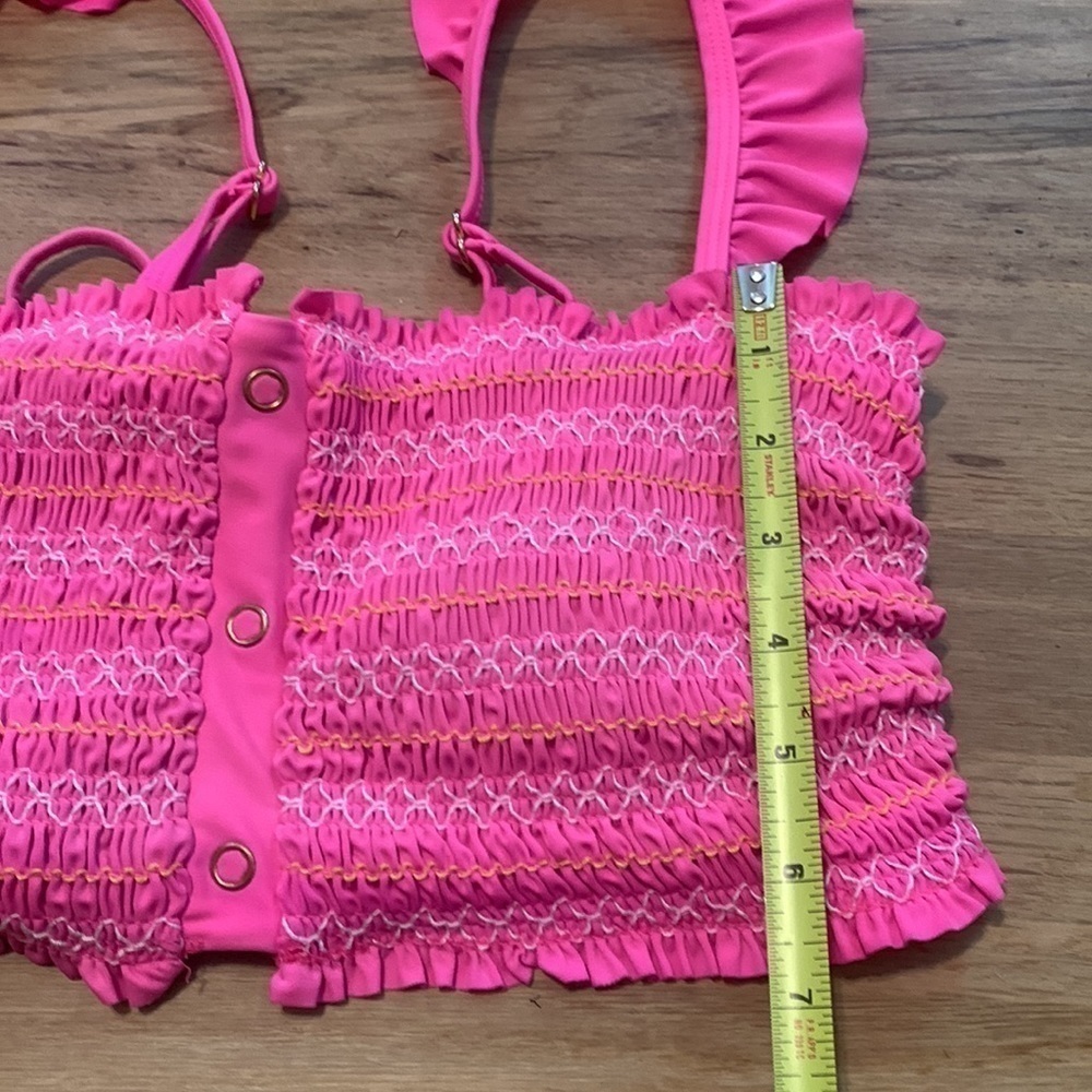 ARIZONA Jean Co. Ruffle Straps Smocked Bandeau Swimsuit Top Hot Pink Women’s M - Picture 4 of 9